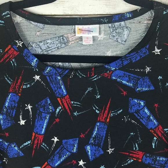 LulaRoe, Navy and Red fitted dress with fireworks, Sz S - Picture 6 of 6